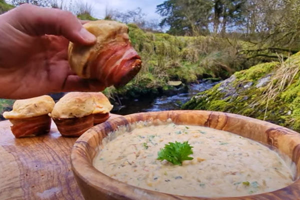 TASTY SNACK with BACON and CHEESE cooked outdoors