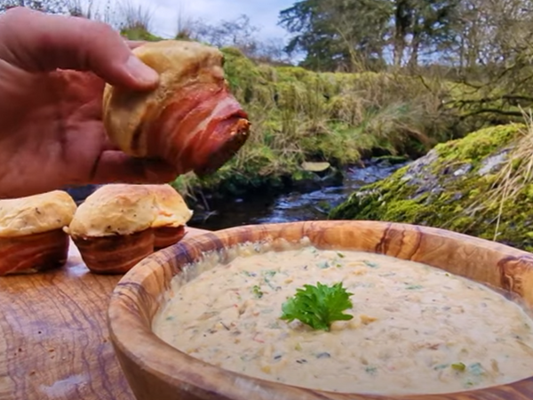 TASTY SNACK with BACON and CHEESE cooked outdoors