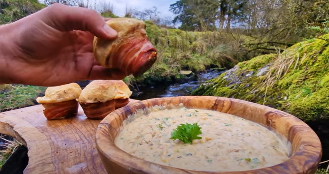 TASTY SNACK with BACON and CHEESE cooked outdoors
